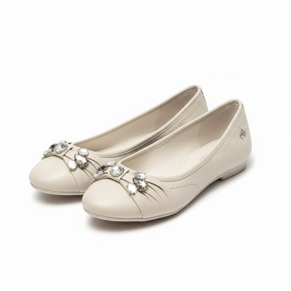Ballerine NeroGiardini P207072D Vera Pelle, Bianco Beige Ghana Safari con Cristalli Argento