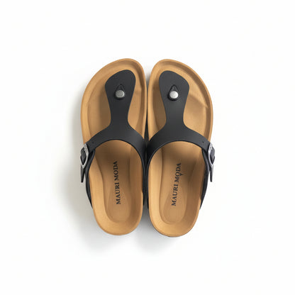 MAURI MODA Ciabatte infradito Uomo, Vera Pelle, Nero