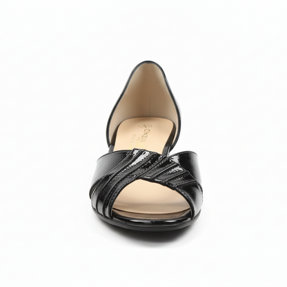 Décolleté Open Toe Cinzia Valle – Vera Pelle Vernice Nera, Tacco 3 cm