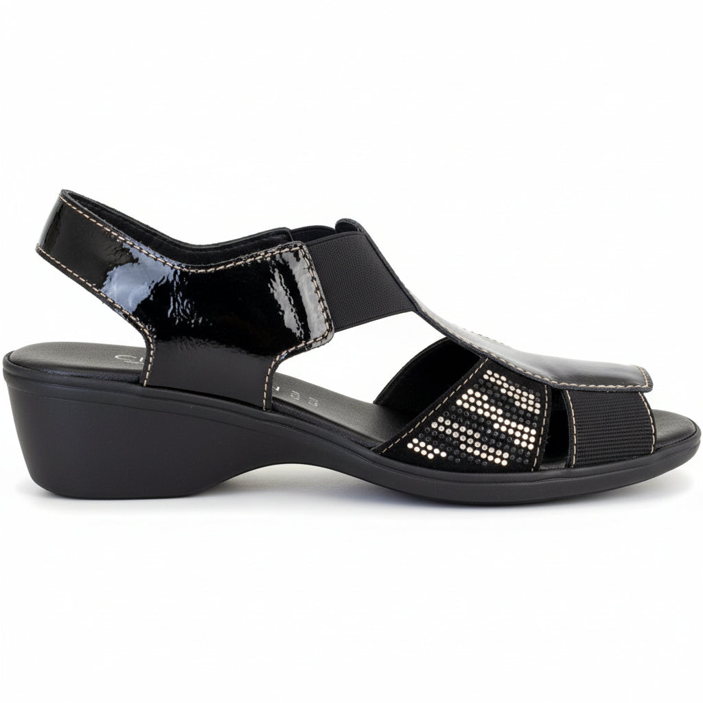 Sandali Donna Cinzia Soft 8021, Zeppa, Naplak in vernice, Elastici, Strass, 41 IT
