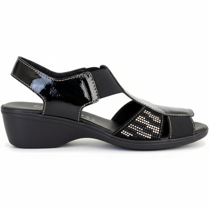 Sandali Donna Cinzia Soft 8021, Zeppa, Naplak in vernice, Elastici, Strass, 41 IT