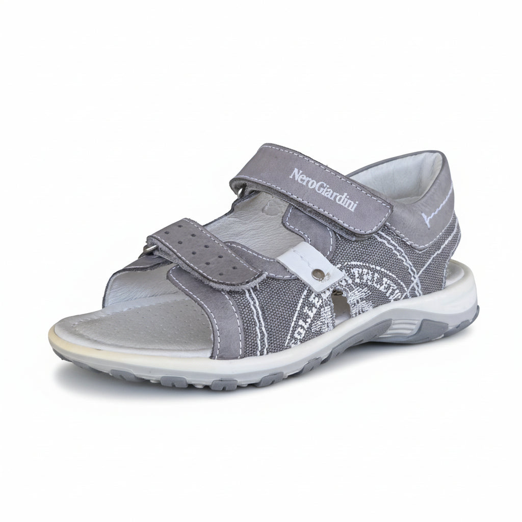 Sandali Bambino Nero Giardini Junior in Vera Pelle e Tela – Grigio e Bianco Taglia 30