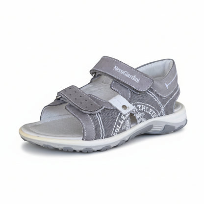 Sandali Bambino Nero Giardini Junior in Vera Pelle e Tela – Grigio e Bianco Taglia 30