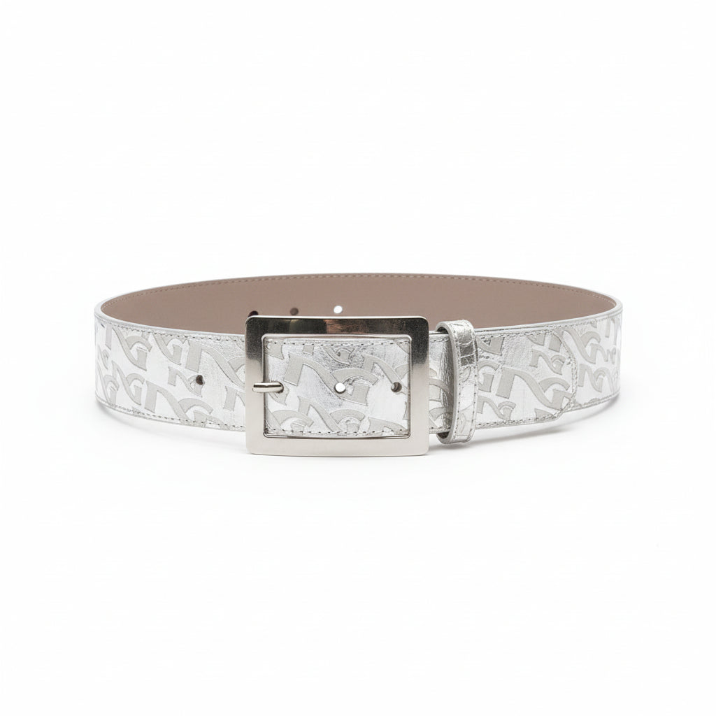 NeroGiardini Cintura monogram Lucida Argento, Vera Pelle