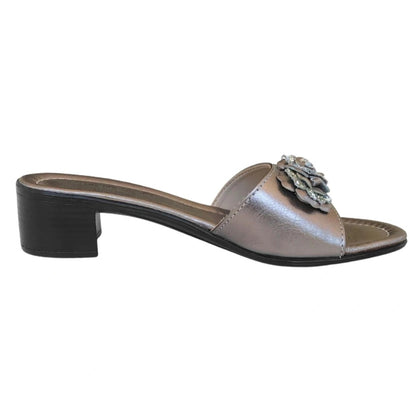 Ciabatte Eleganti Cinzia Soft Donna Bronzo Vera Pelle con fiori 3D glitter Argento