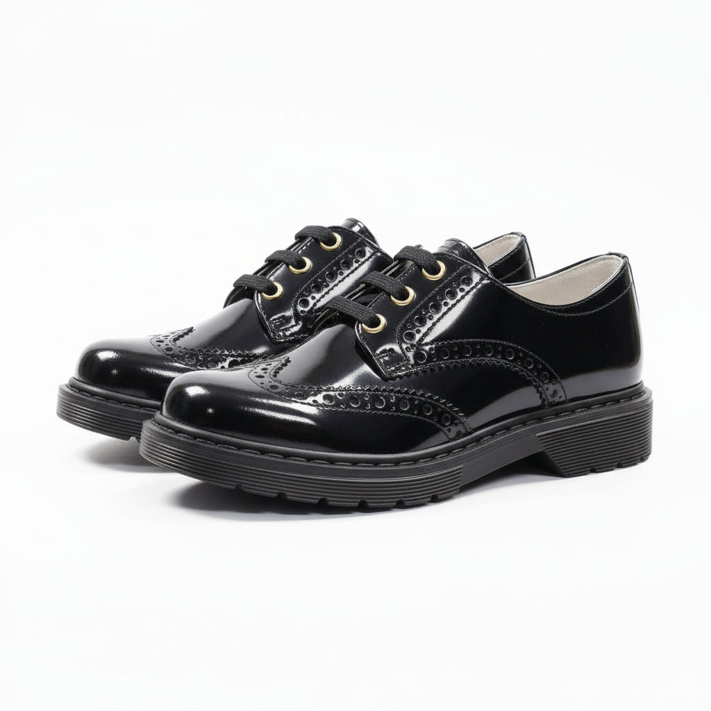 Scarpa inglesina da bambina Nero Giardini A528231F Diamond Nero, Vera Pelle Lucida