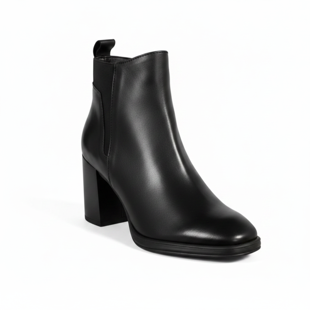 Stivaletti Neri Donna Cinzia Soft PQ9555760 - Vera Pelle, Tacco a blocco, Elastico e Zip Laterale