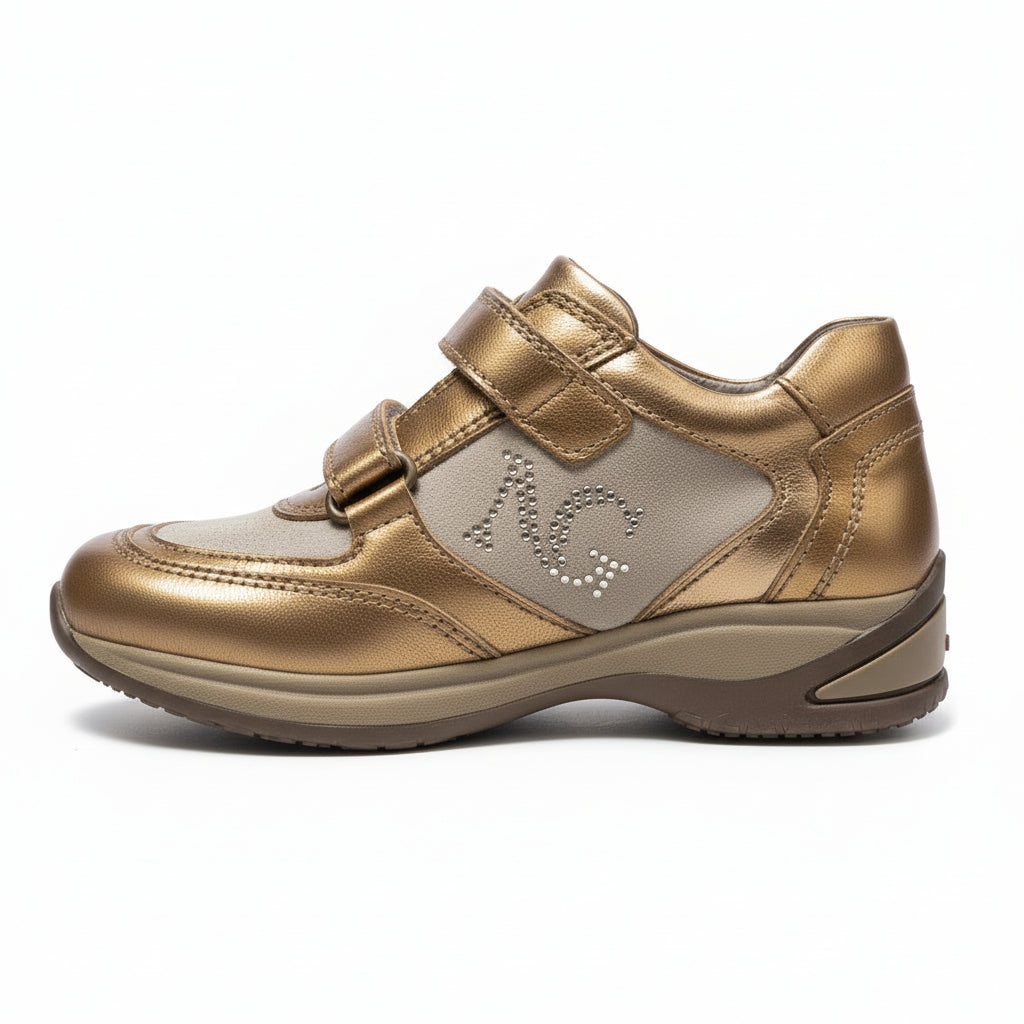Sneakers NeroGiardini Beige e Bronzo con strappo - 26