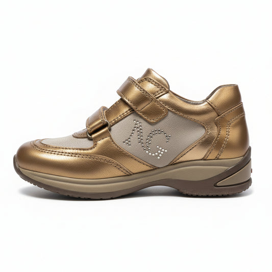 Sneakers NeroGiardini Beige e Bronzo con strappo - 26