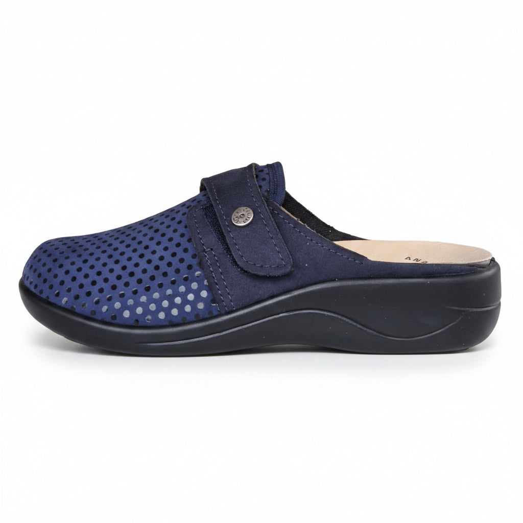 Pantofole Donna Cinzia Soft in Vera Pelle – Blu Elasticizzate Plantare Estraibile Taglie 36–41
