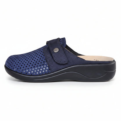 Pantofole Donna Cinzia Soft in Vera Pelle – Blu Elasticizzate Plantare Estraibile Taglie 36–41
