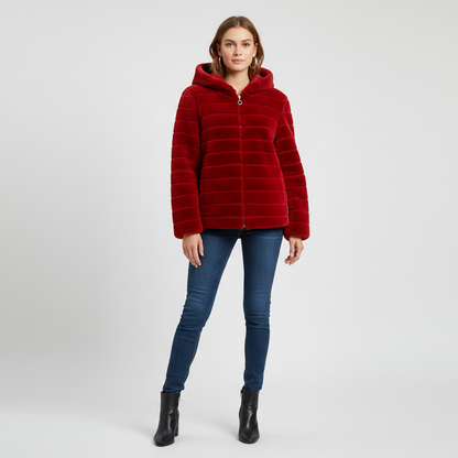 Pelliccia Ecologica Rossa da Donna Taglia Unica, Zip, Natale