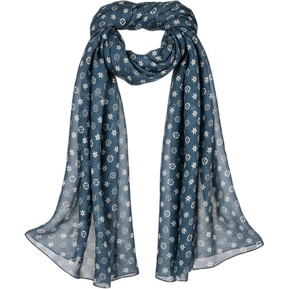 Foulard Sciarpa Leggera Blu Ottanio con stampe bianche
