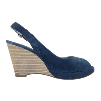 Scarpe spuntate con zeppa, Nero Giardini, Open Toe Blu, Vera Pelle Camoscio, P000641