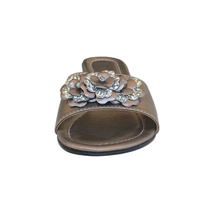 Ciabatte Eleganti Cinzia Soft Donna Bronzo Vera Pelle con fiori 3D glitter Argento