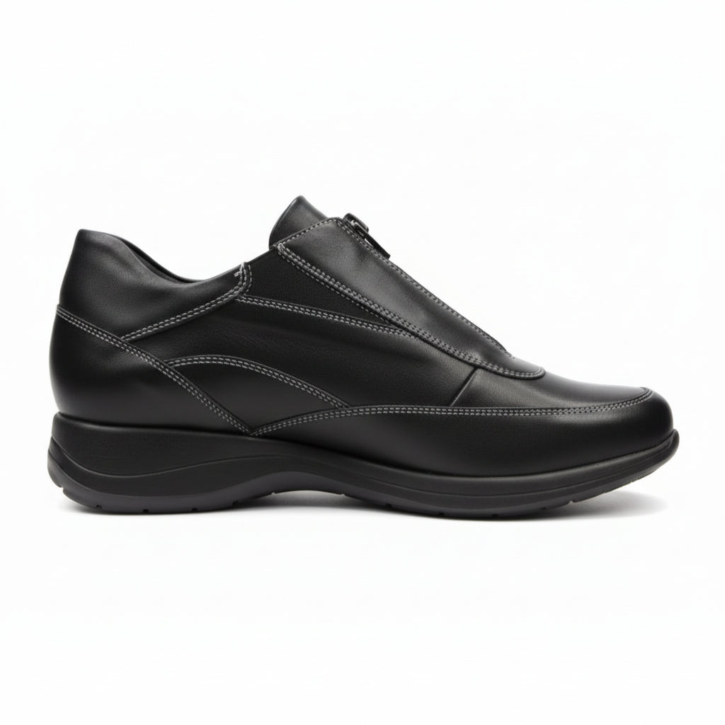 Sneakers Donna, Freemood, con zip ed elastici, Vera Pelle, Nero - 39 EU