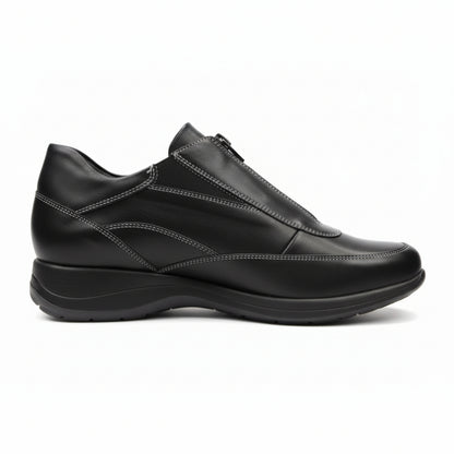 Sneakers Donna, Freemood, con zip ed elastici, Vera Pelle, Nero - 39 EU