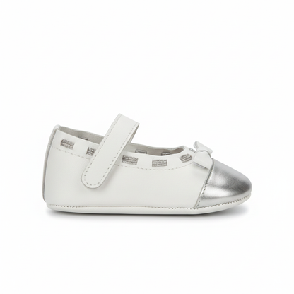 Ballerine Bambina Chicco Pelle Bianco Argento Fiocco Strappo, 18