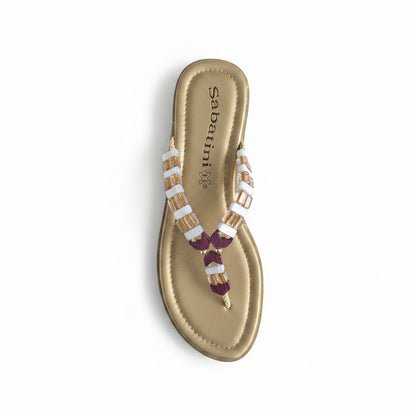 Ciabatte Infradito Donna Sabatini, Oro/Multicolor, Vera Pelle, Zeppa Floreale