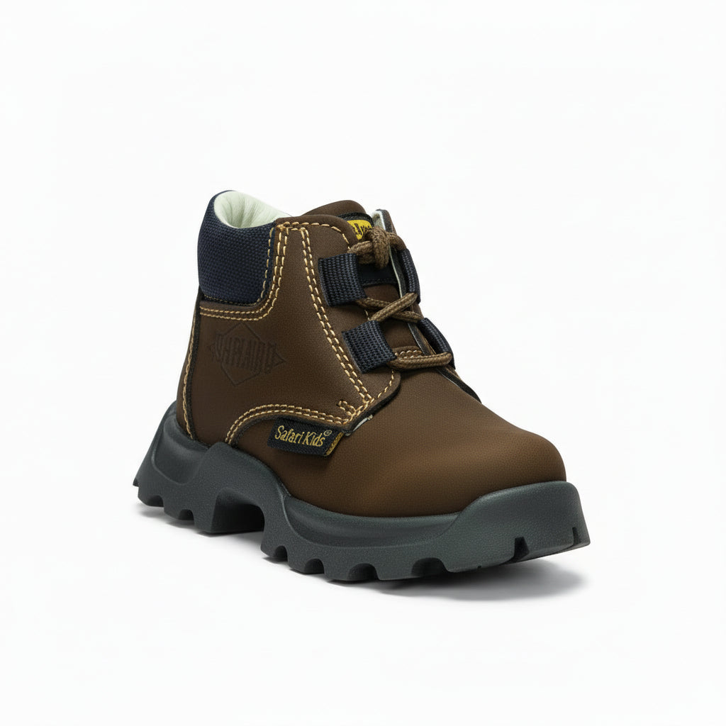 Scarponcini Bambino SafariKid's, Vera Pelle, Marrone, con lacci, 18 EU