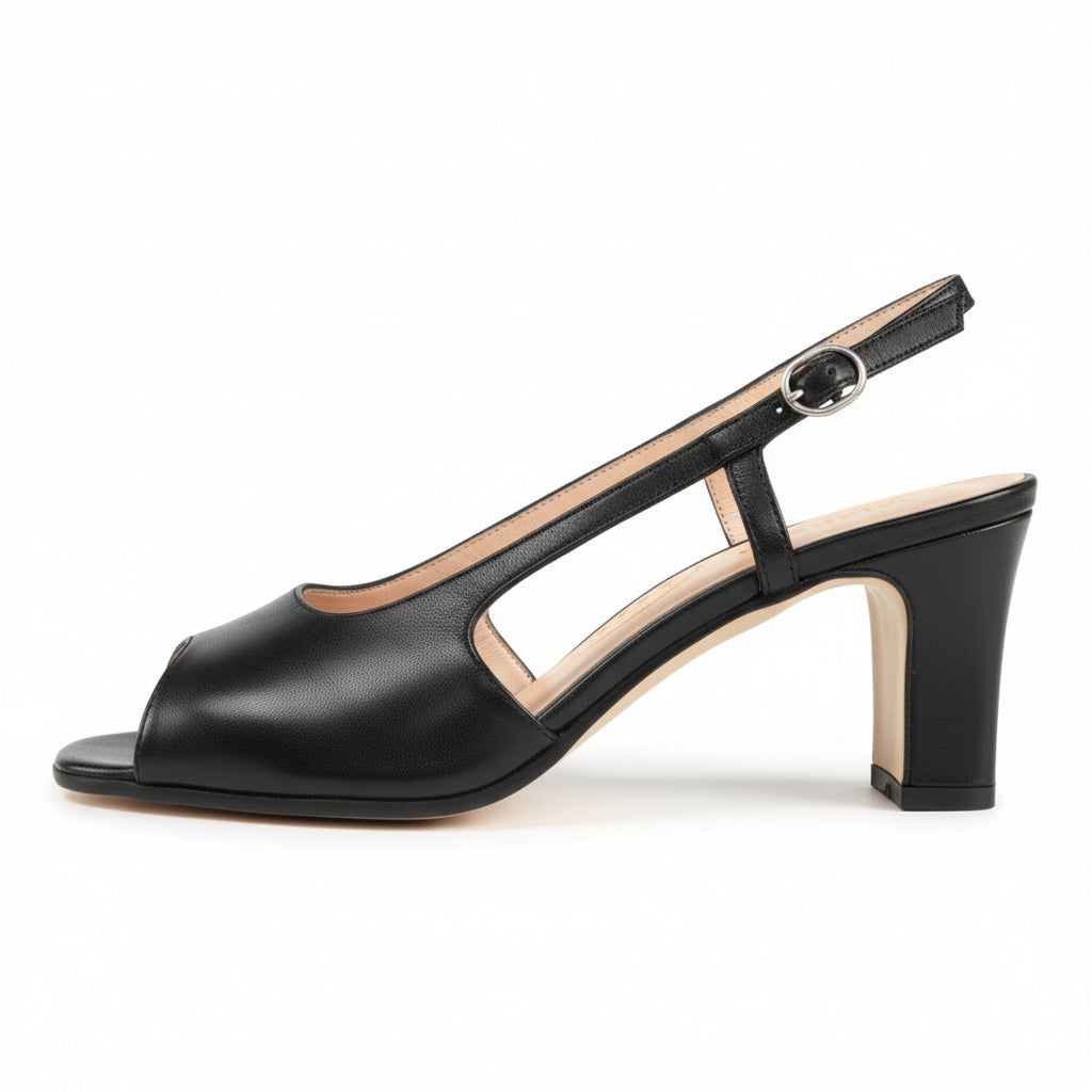 Sandali Slingback, Merianna, Vera Pelle, Nero, 36 IT