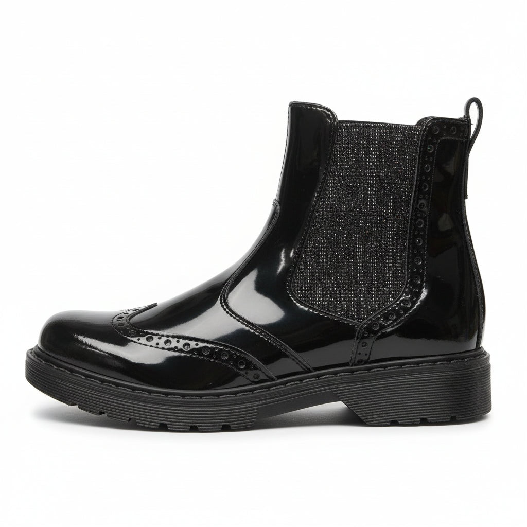 Nero Giardini Stivali Neri bambina Vera Pelle, elastico laterale glitter, chiusura zip