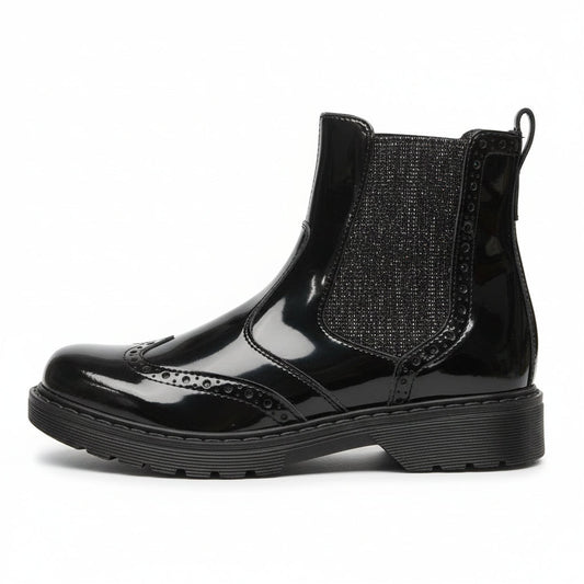 Nero Giardini Stivali Neri bambina Vera Pelle, elastico laterale glitter, chiusura zip
