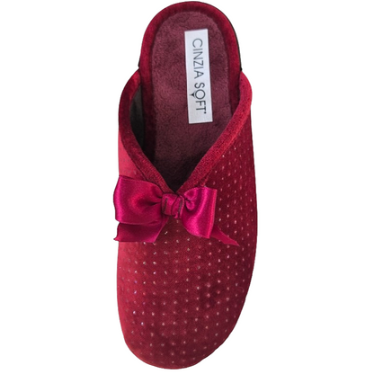 Cinzia Soft IEB152851, Ciabatte Pantofole Donna in Velour Bordeaux con Fiocco e Punti Luce, Comfort
