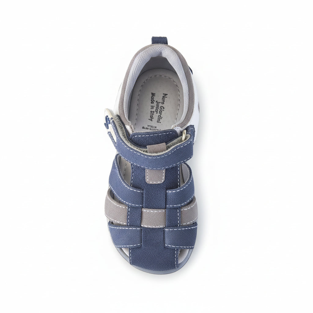 Sandali Bambini Nero Giardini Junior in Vera Pelle – Blu Avio Bianco Grigio Taglia 24