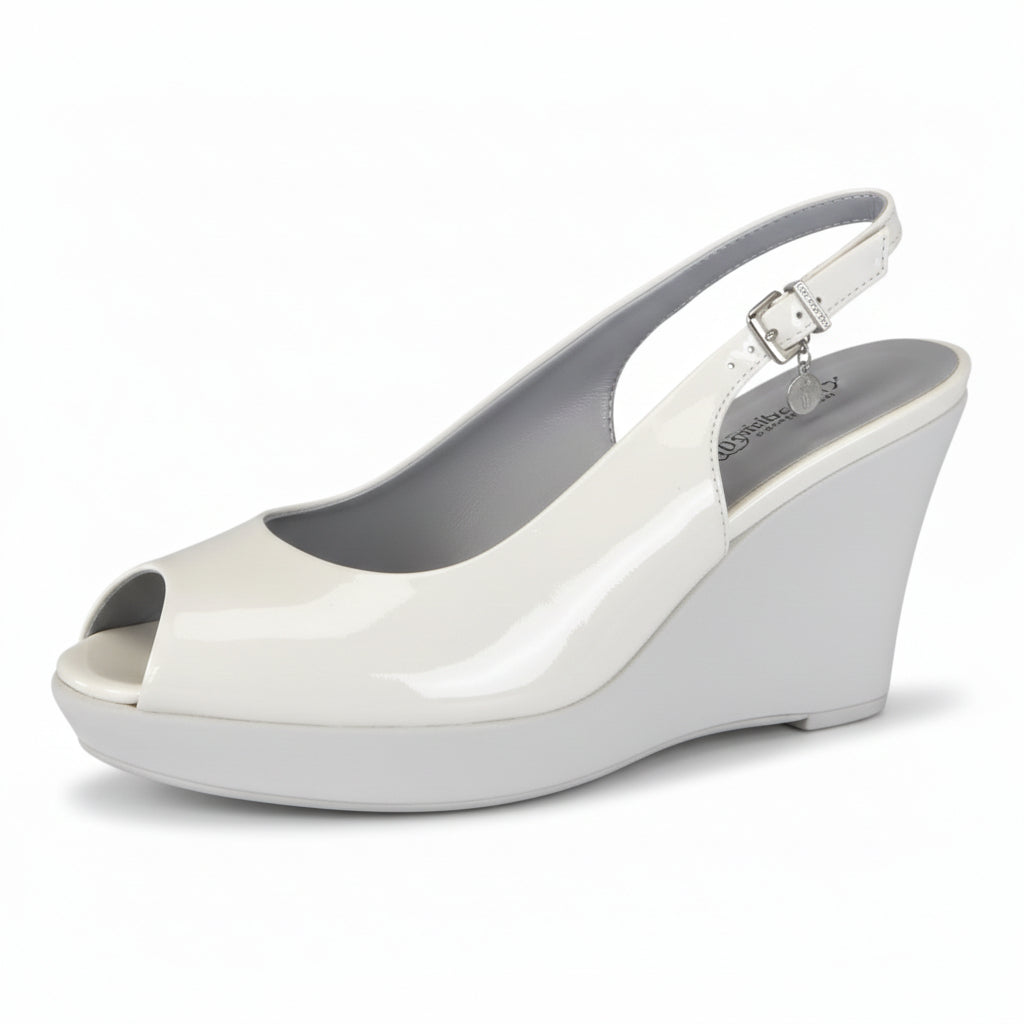 Sandali con zeppa, Nero Giardini, Bianco, Open Toe Vera Pelle, Vernice, 37 IT