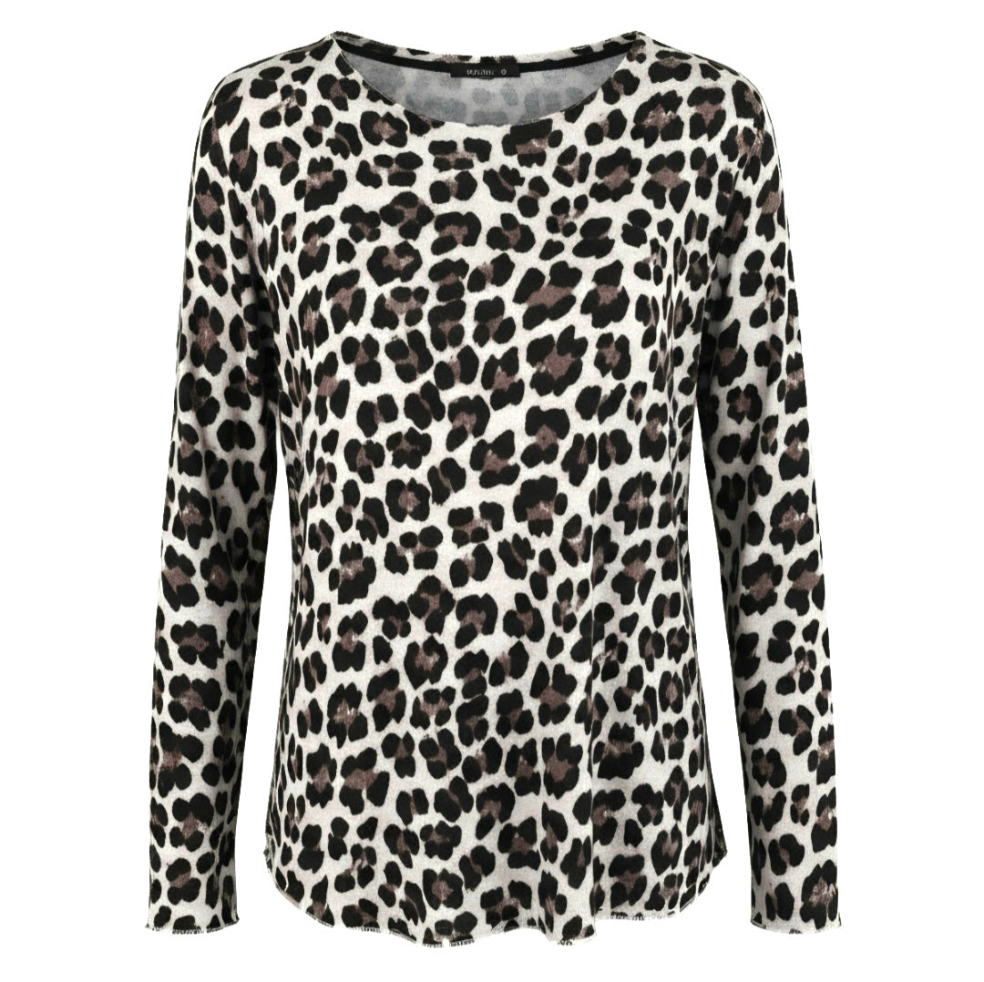 Maglia Donna Leopardata FLORA, Maniche Lunghe, Motivo Animalier, Bianco - TAGLIA UNICA
