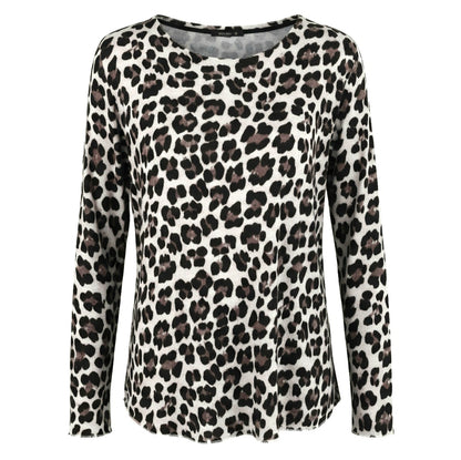 Maglia Donna Leopardata FLORA, Maniche Lunghe, Motivo Animalier, Bianco - TAGLIA UNICA