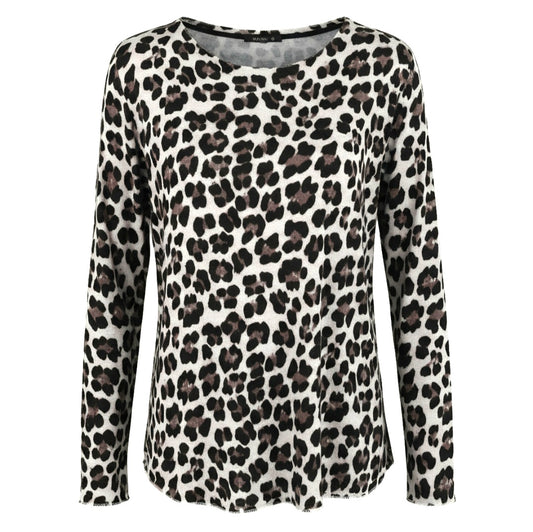 Maglia Donna Leopardata FLORA, Maniche Lunghe, Motivo Animalier, Bianco - TAGLIA UNICA