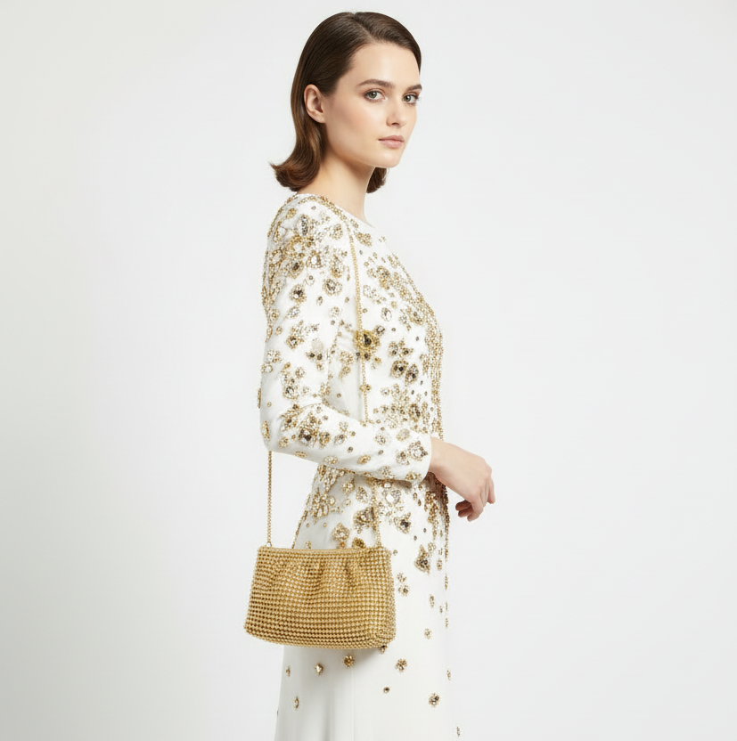Pochette oro Albertario, rete di perline metalliche, Minibag