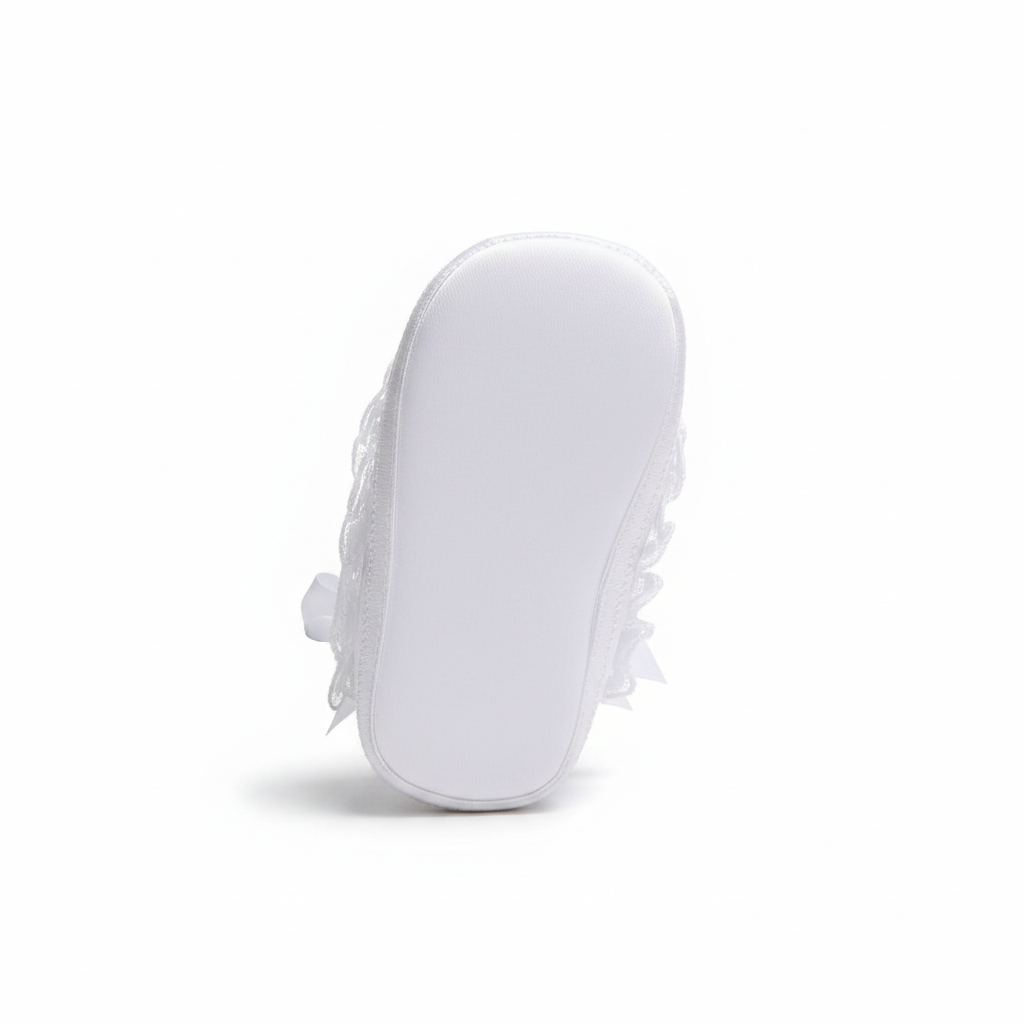 Scarpine Bambina Battesimo Cerimonia Bianco Pizzo Perline Fiocco, 17