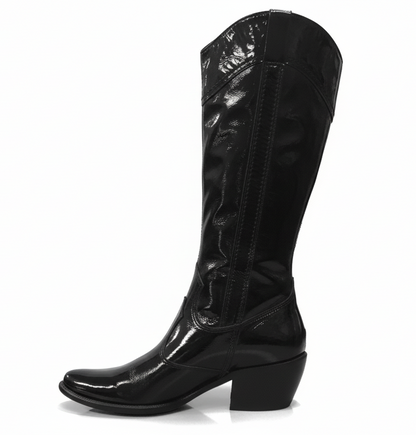 Stivali Texani Donna Nero Giardini, 00576, Vera Pelle Naplak in Vernice, Nero
