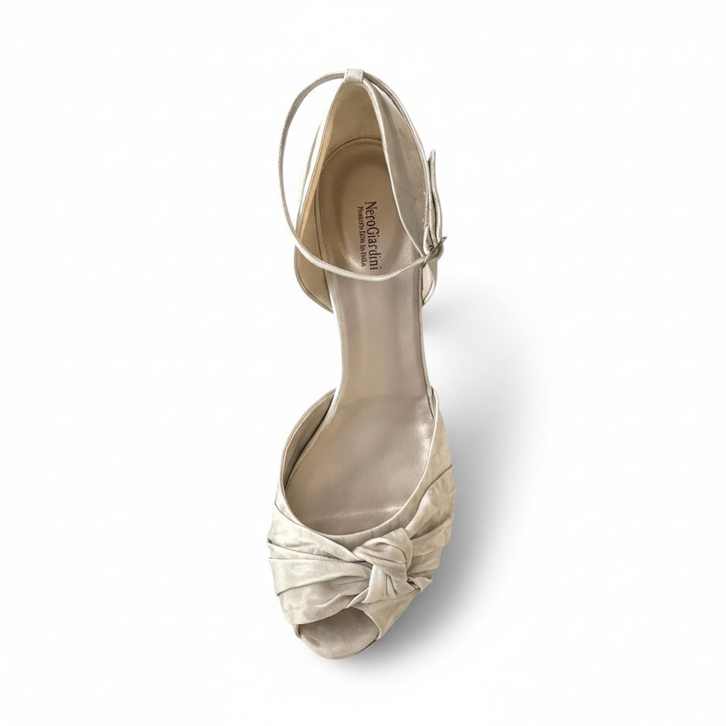 Scarpe spuntate, Nero Giardini, 00755, Zeppa, Vera Pelle, Open Toe Beige Safari, 39 IT