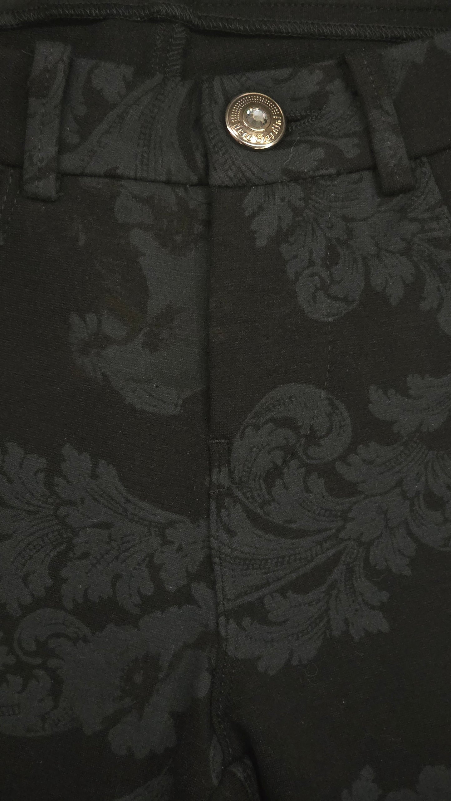 Pantaloni damascato da donna, elasticizzati, Nero Giardini, Nero, Bottone Gioiello