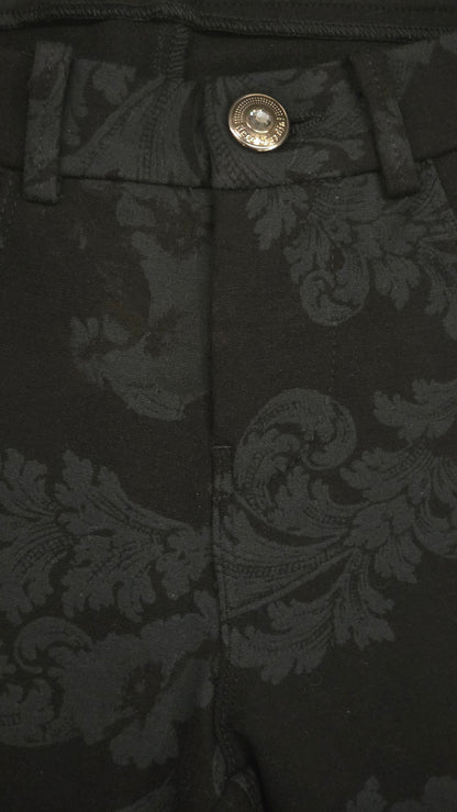 Pantaloni damascato da donna, elasticizzati, Nero Giardini, Nero, Bottone Gioiello