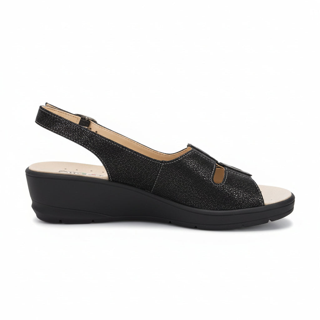 Sandali Donna Cinzia Soft, Nero, Vera Pelle, Zeppa