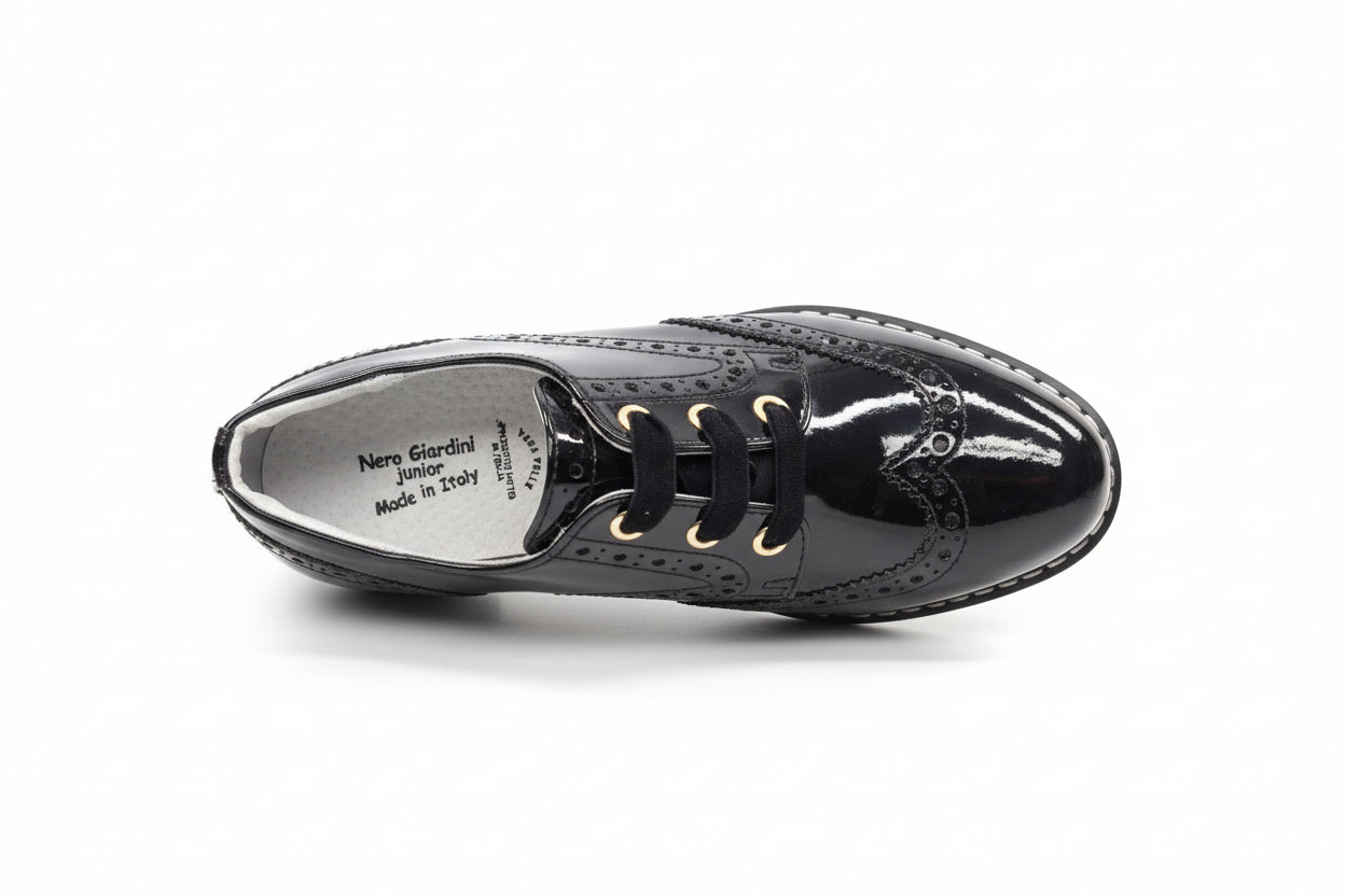 Scarpa inglesina da bambina Nero Giardini A528231F Diamond Nero, Vera Pelle Lucida