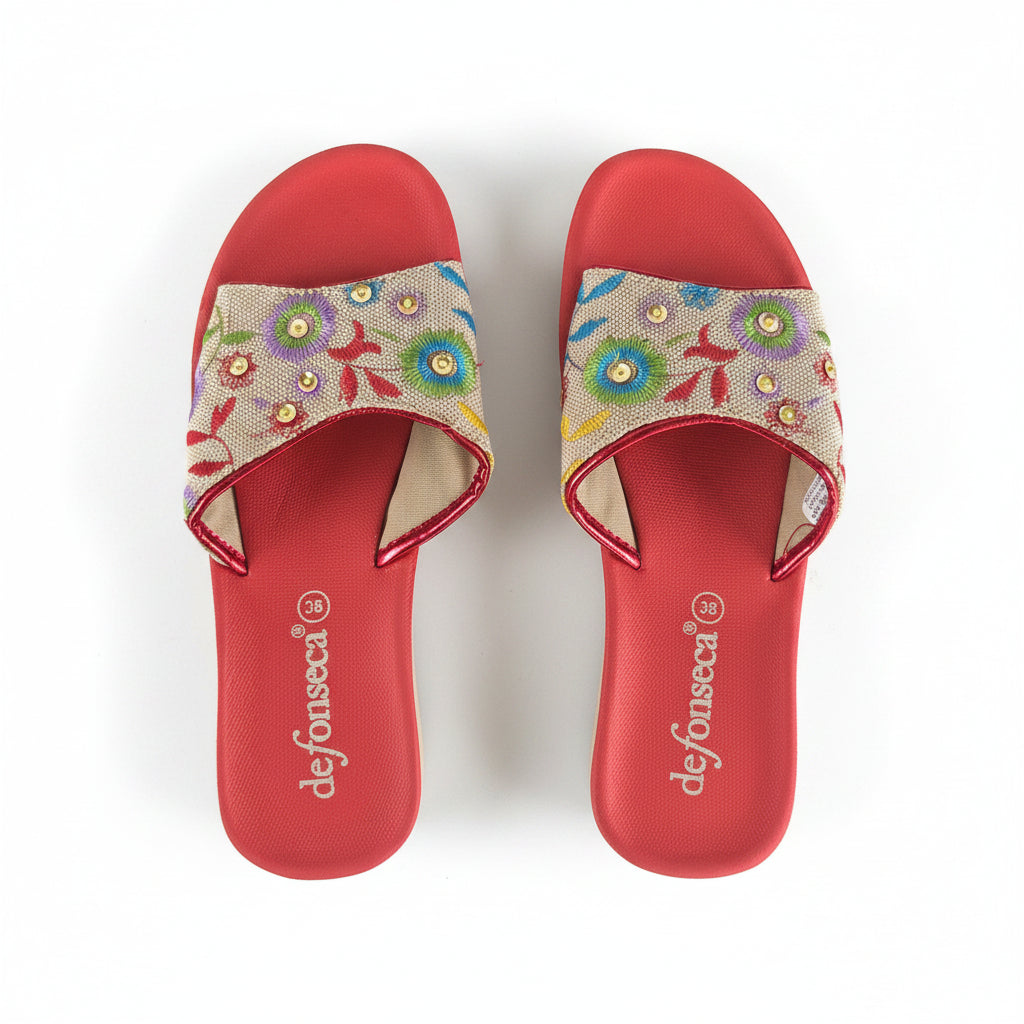 Ciabatte Mare Donna De Fonseca Zeppa in Tessuto – Rosso Beige Taglia 36