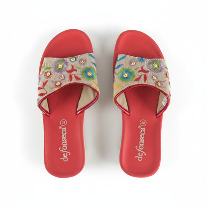 Ciabatte Mare Donna De Fonseca Zeppa in Tessuto – Rosso Beige Taglia 36