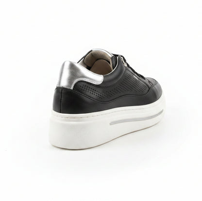 Sneakers Donna Cinzia Soft, Plantare Estraibile, Vera Pelle Nero Argento Platform IV1019258