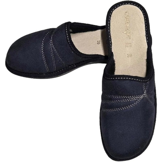 Cinzia Soft Pantofole Donna in Velour, Blu Navy, con Sottopiede in Vera Pelle, 95011