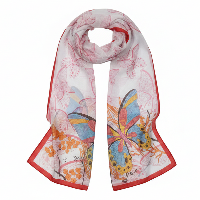 Foulard con farfalle Coveri Collection Bianco, Rosso, Celeste