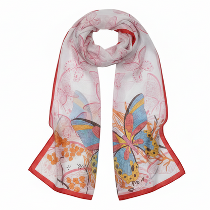 Foulard con farfalle Coveri Collection Bianco, Rosso, Celeste