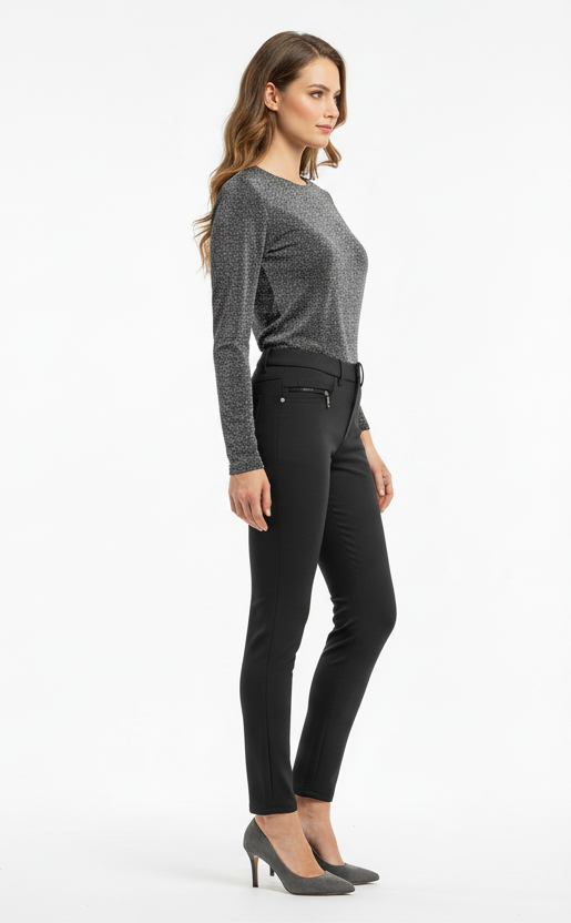 Pantaloni morbidi da donna, Nero Giardini, Grigio Scuro melange, Cotone