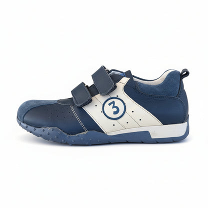 Sneakers Bambino, Okeep, 8064, Vera Pelle Vitello, Blu Denim, 34 IT