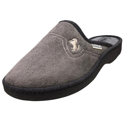 Pantofole Uomo in Velour, EMANUELA, Ciabatte Calde Grigie, Lana Cotta, 1109